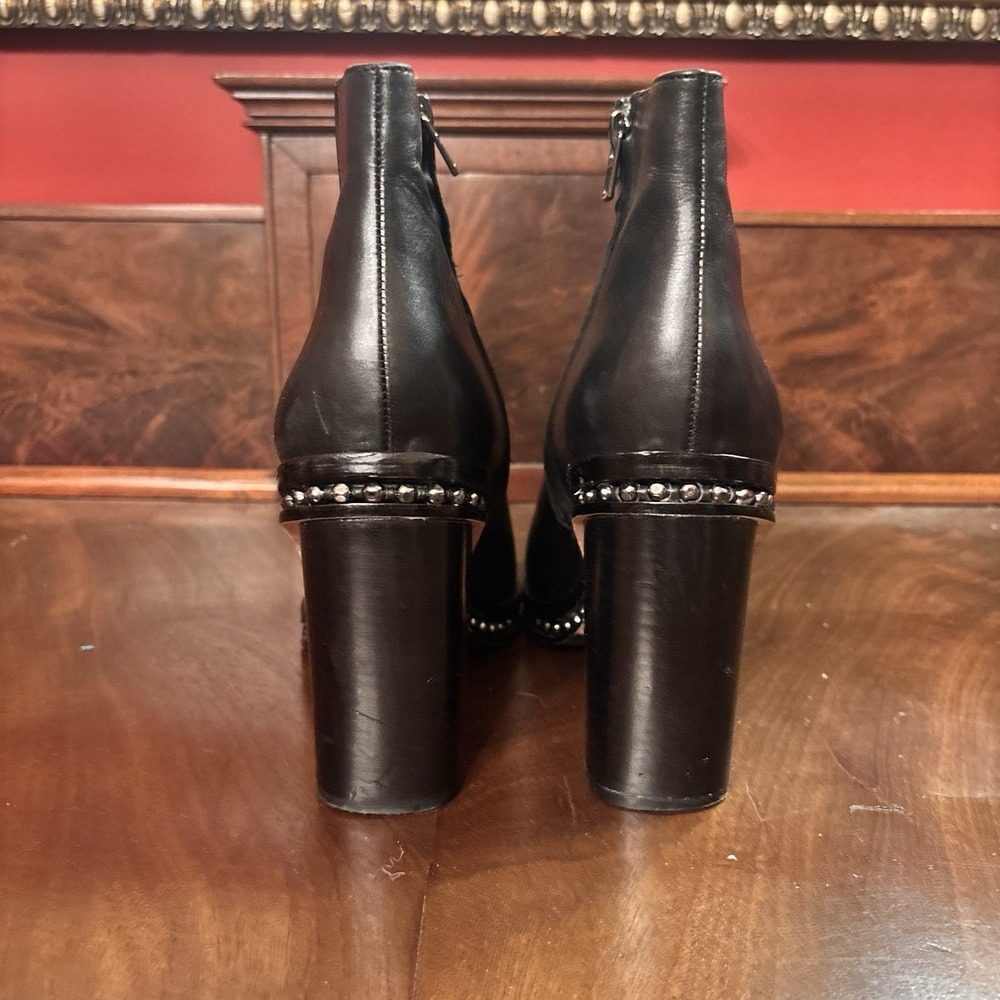 Coach Justina Bootie Black Leather Moto Ankle Boots 9.5B 3.5" Heel Studded Sole - Picture 9 of 9